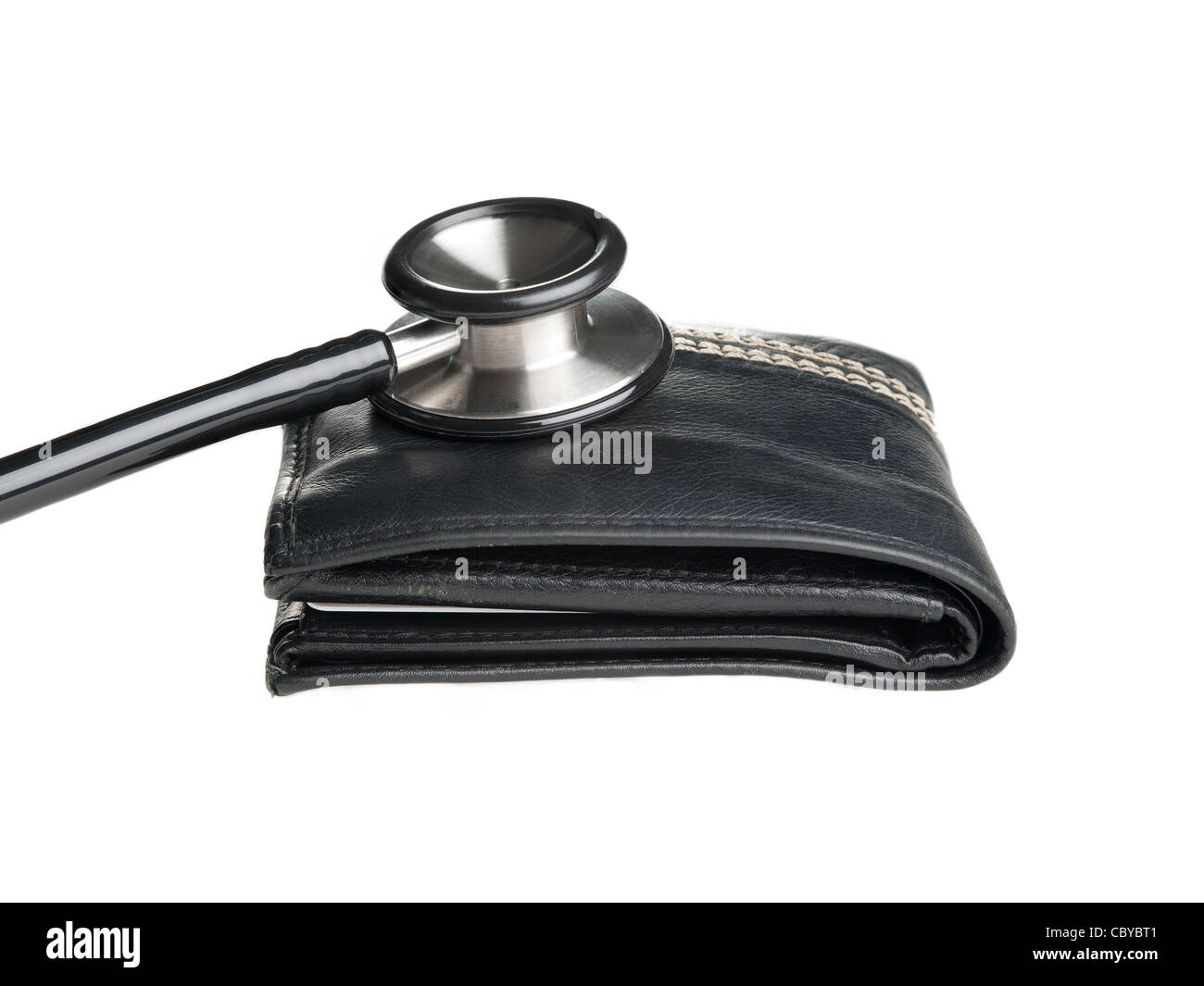 Stethoscope on a wallet  - financial health check concept Stock Photo