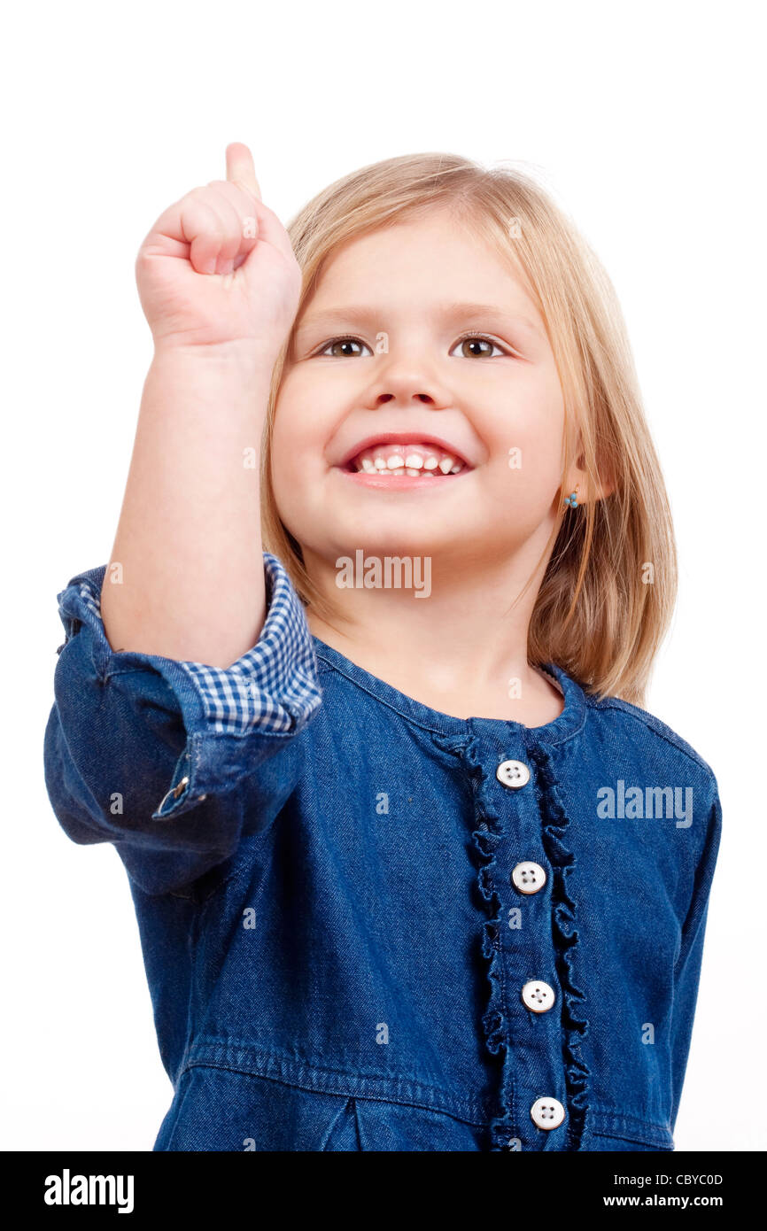 portrait of a happy little girl with blond hair smiling - isolated on ...
