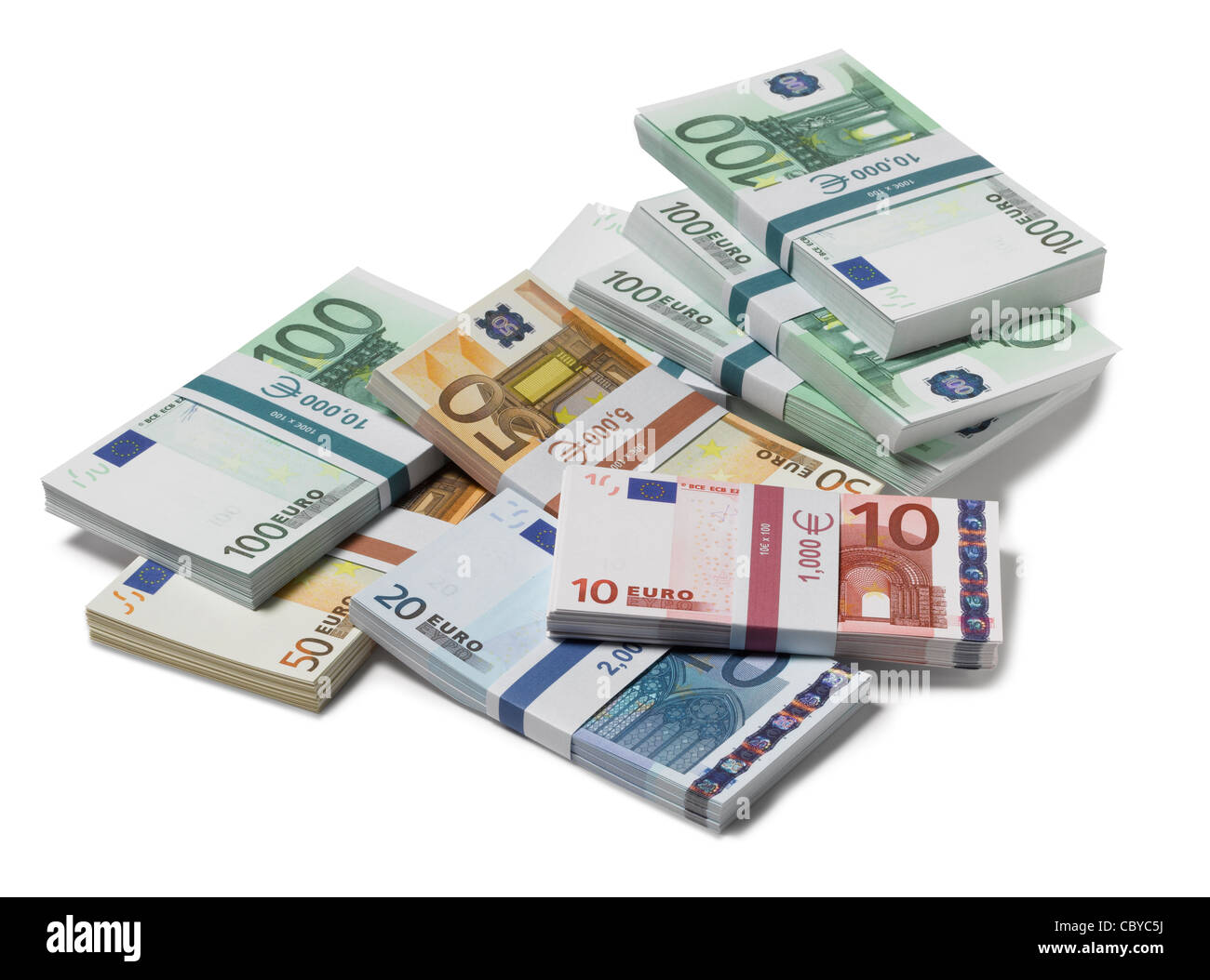 Euro Notes in stacks Stock Photo