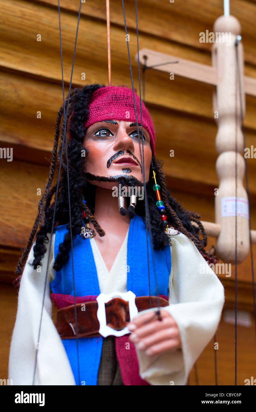 Captain Jack Sparrow marionette for sale in Old Town, Prague, Czech Republic Stock Photo