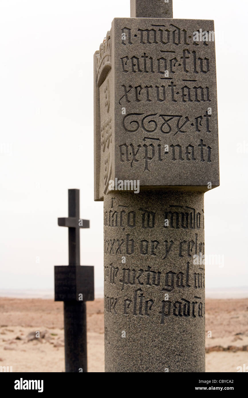 Stone Crosses at Cape Cross Seal Reserve - near Henties Bay, Namibia, Africa Stock Photo