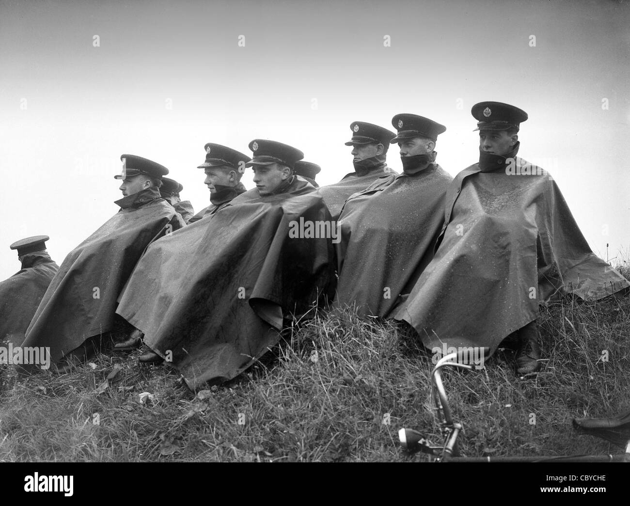 Royal Armoured Corps soldiers wearing rain capes in 1957 Uk Stock Photo