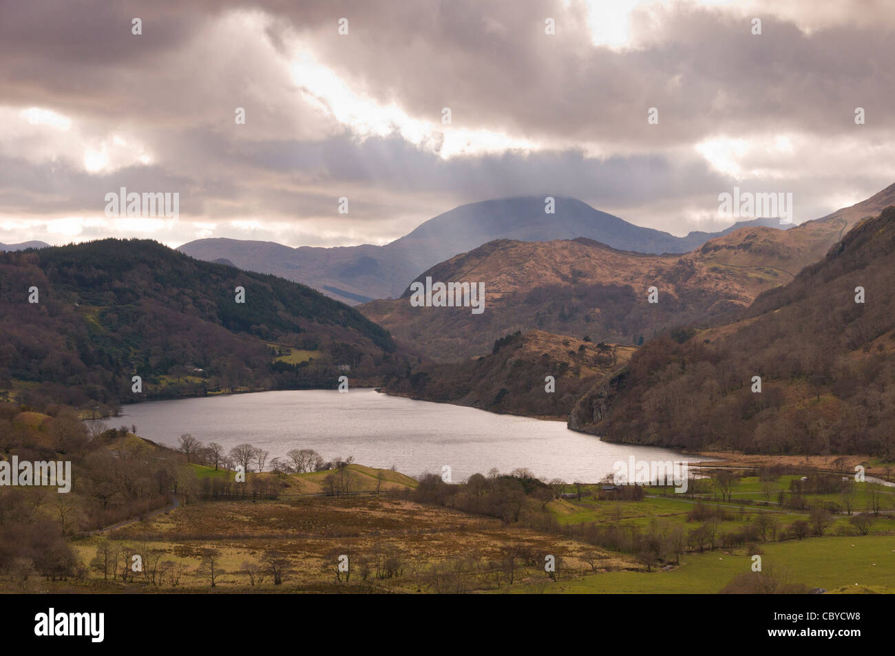 Moel Hebog Beddgelert North Wales Uk And Llyn Dinas Stock Photo