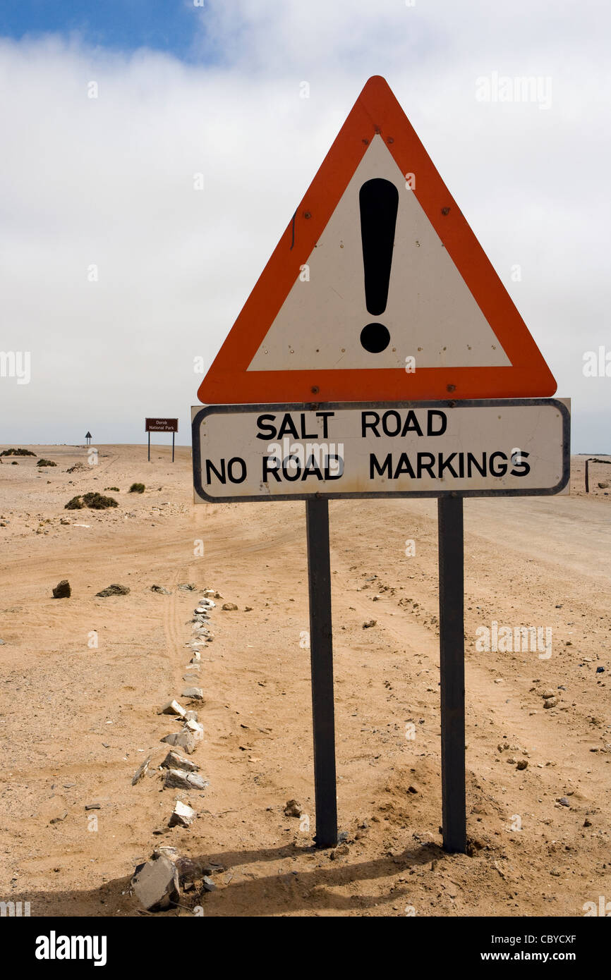 Salt Road Sign - Dorob National Park, Namibia, Africa Stock Photo