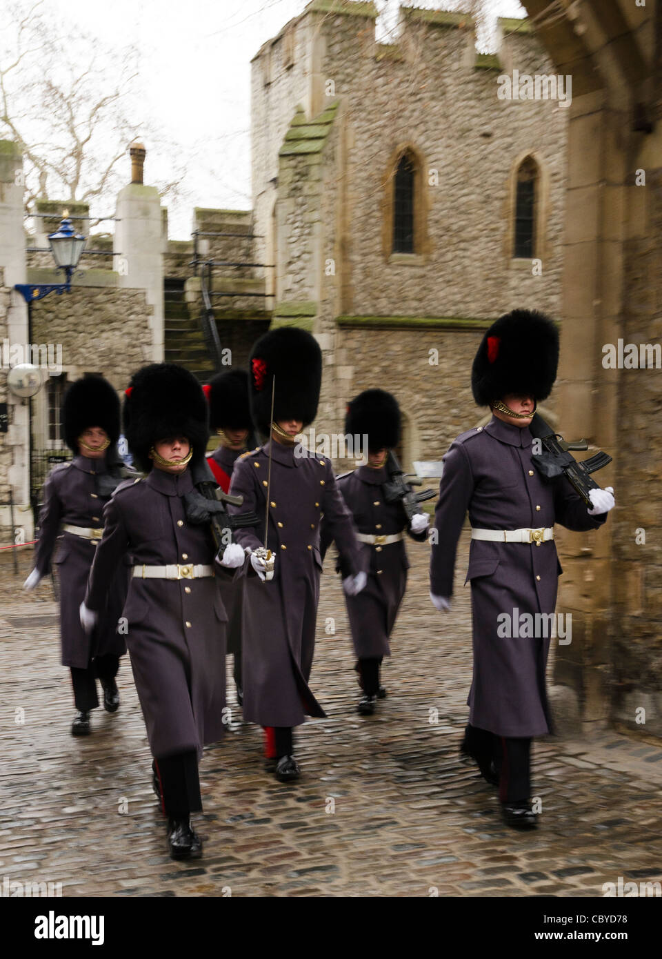 Royal guards marching Tower of London, London England Great Britain UK Stock Photo