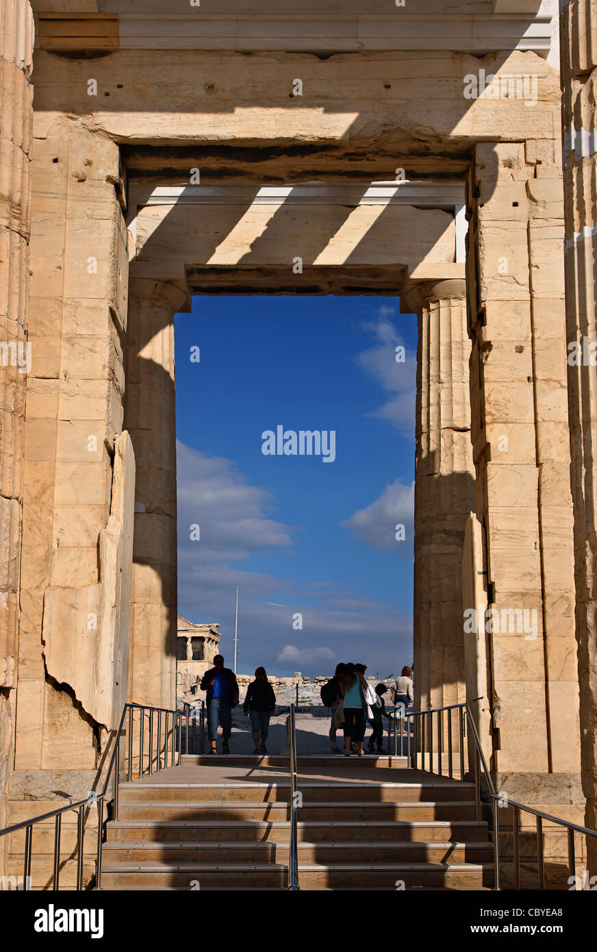 Partial view of the Propylaea (or "Propylea")  of the Acropolis of Athens Stock Photo