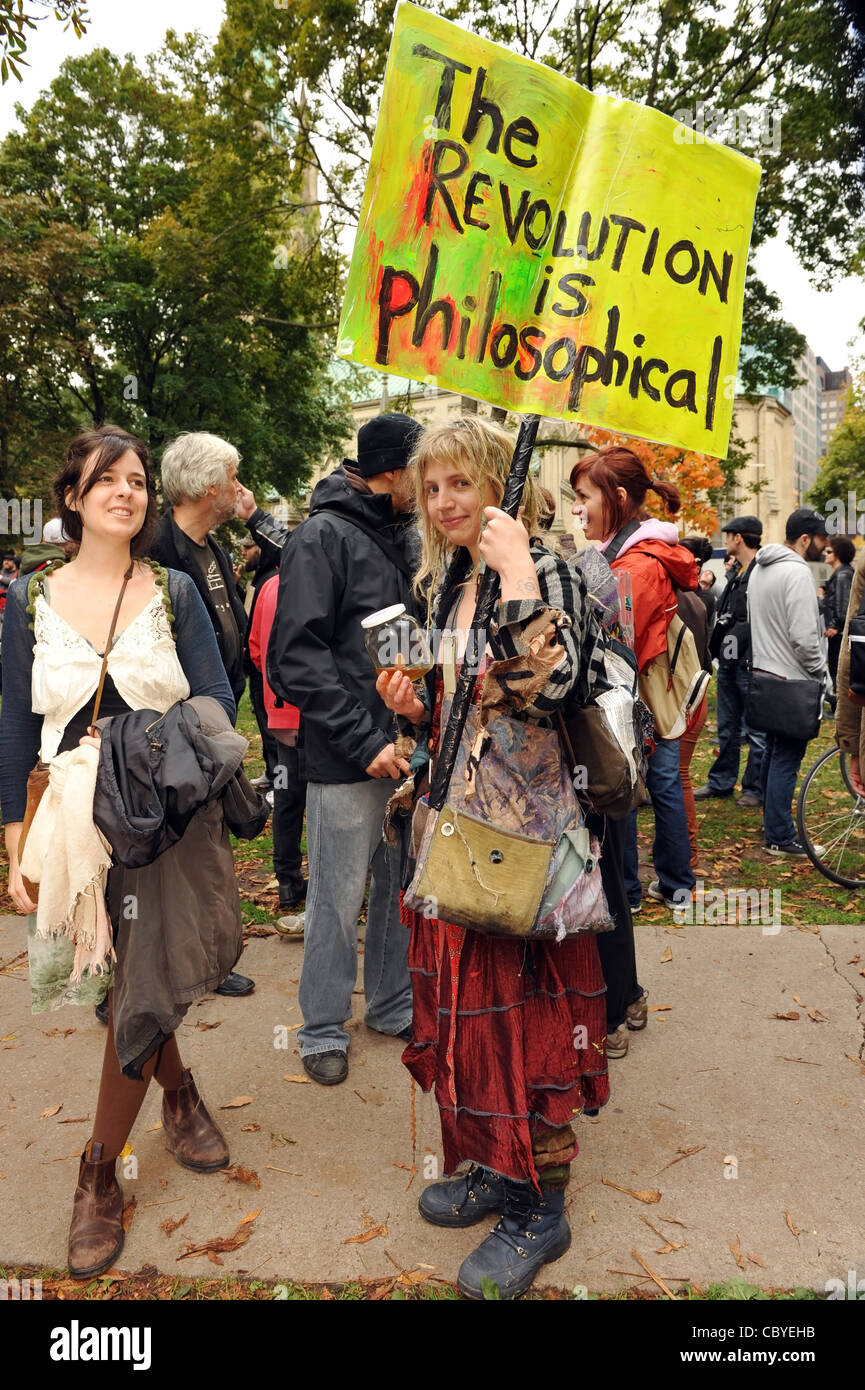 Occupy protesters gathered at Saint James Park in downtown Toronto for the Toronto chapter of Occupy Wall Street, Oct. 15 2011. Stock Photo