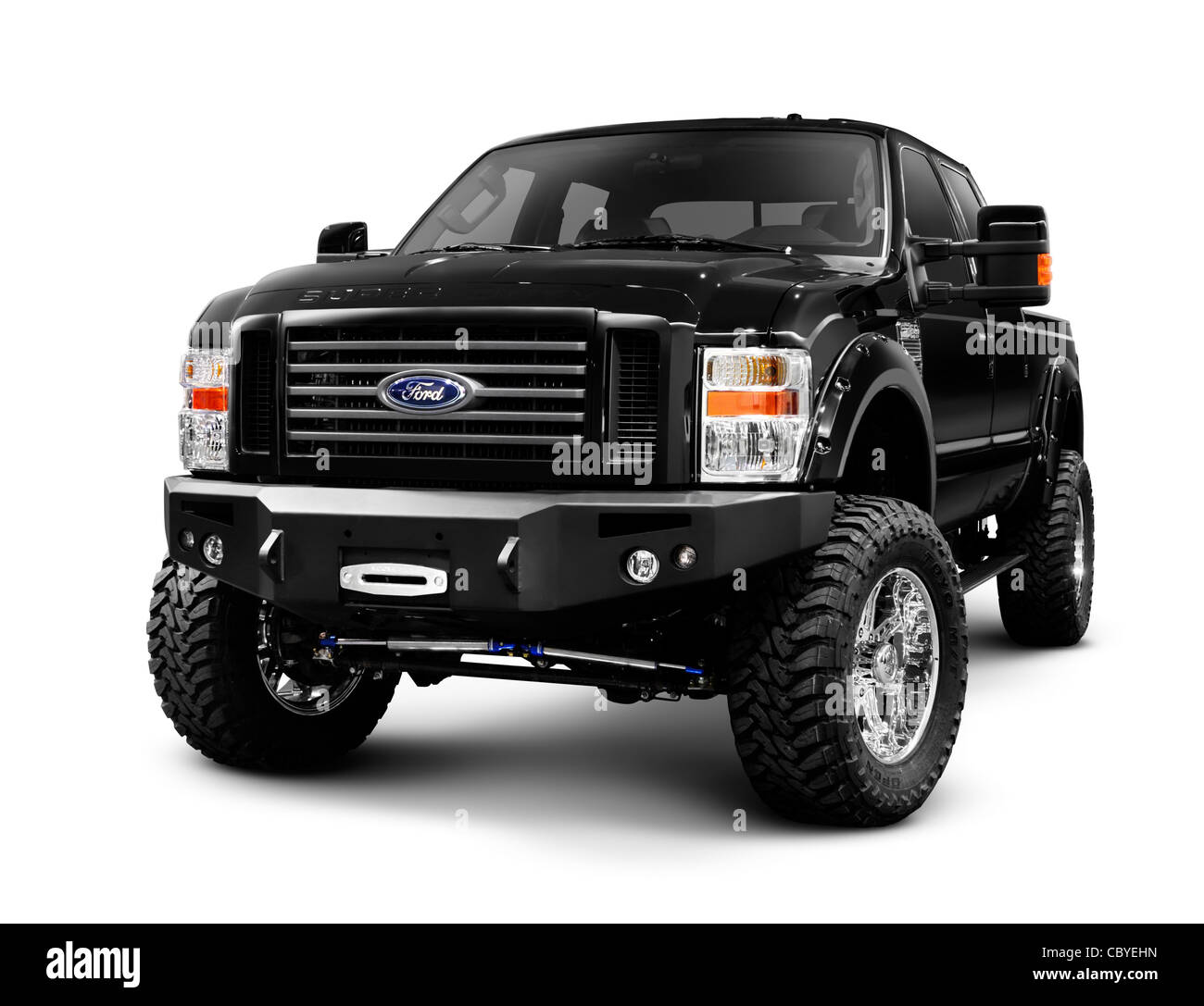 License and prints at MaximImages.com - Black 2008 customized Ford Super Duty F-250 pickup truck. Isolated on white background Stock Photo