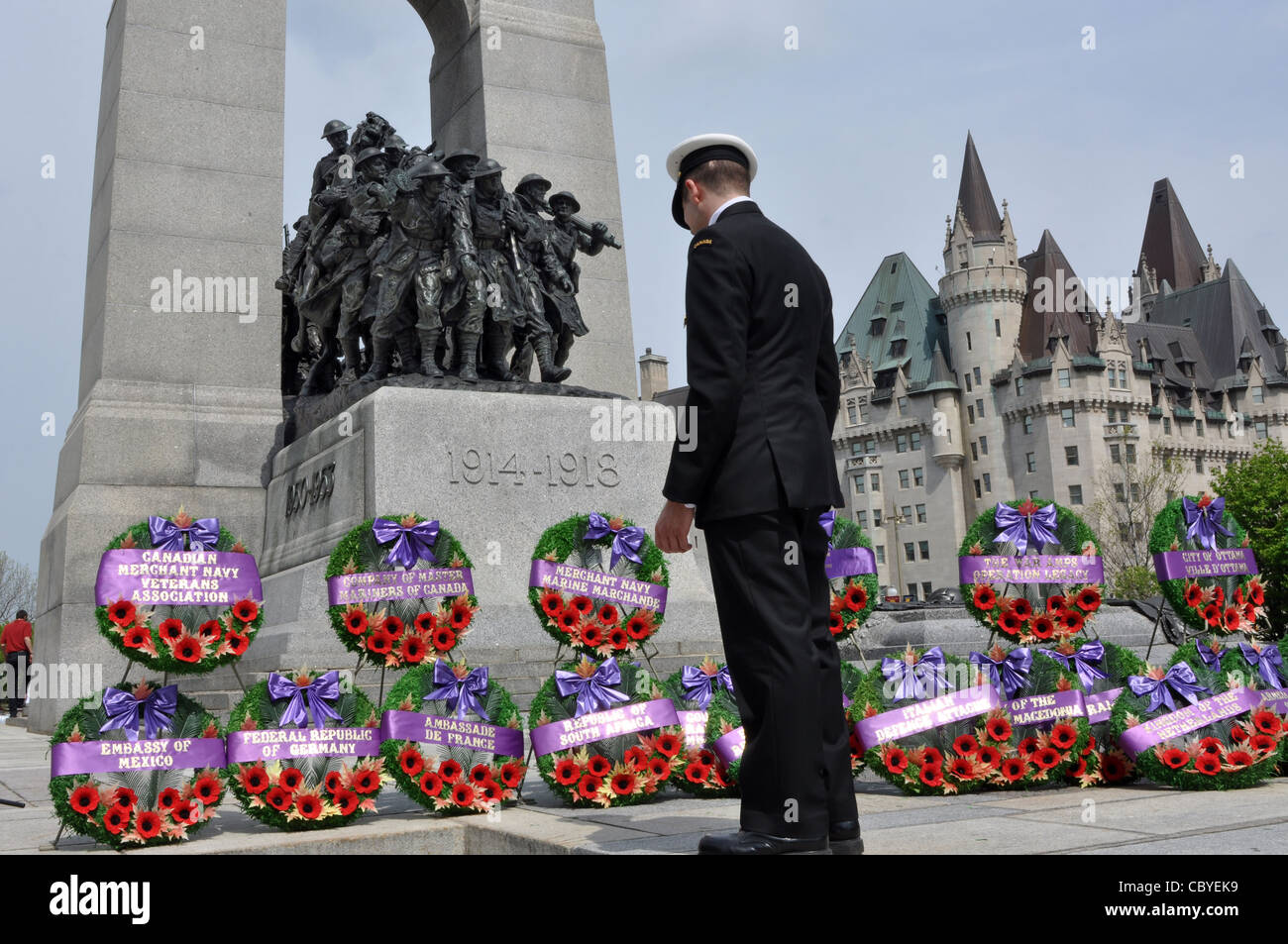 A commemorative service is held to mark the anniversary of the Battle of the Atlantic at the Cenotaph War Memorial. May 2, 2010 Stock Photo