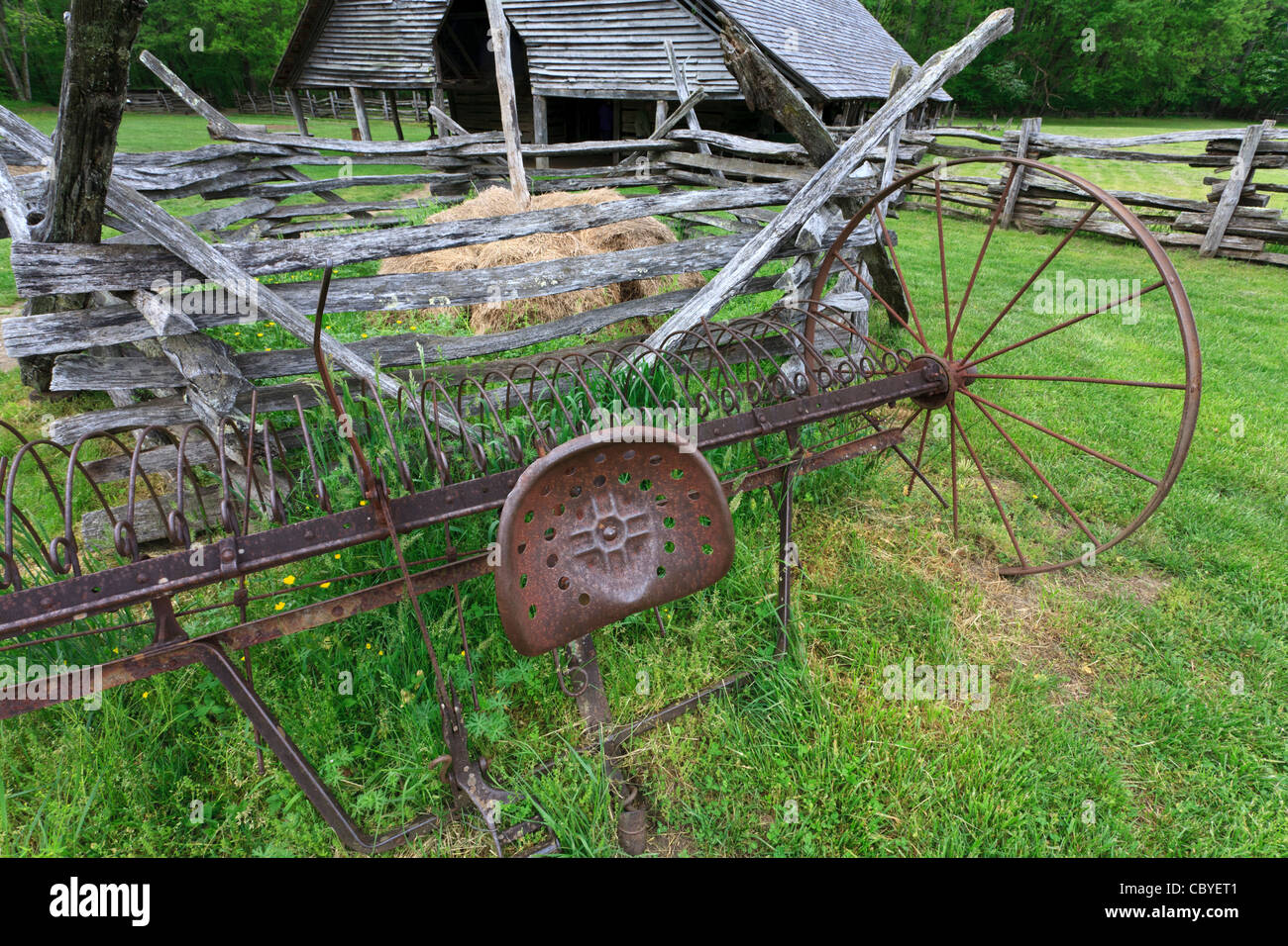 Old farm machinery in the Smoky mountains. Stock Photo