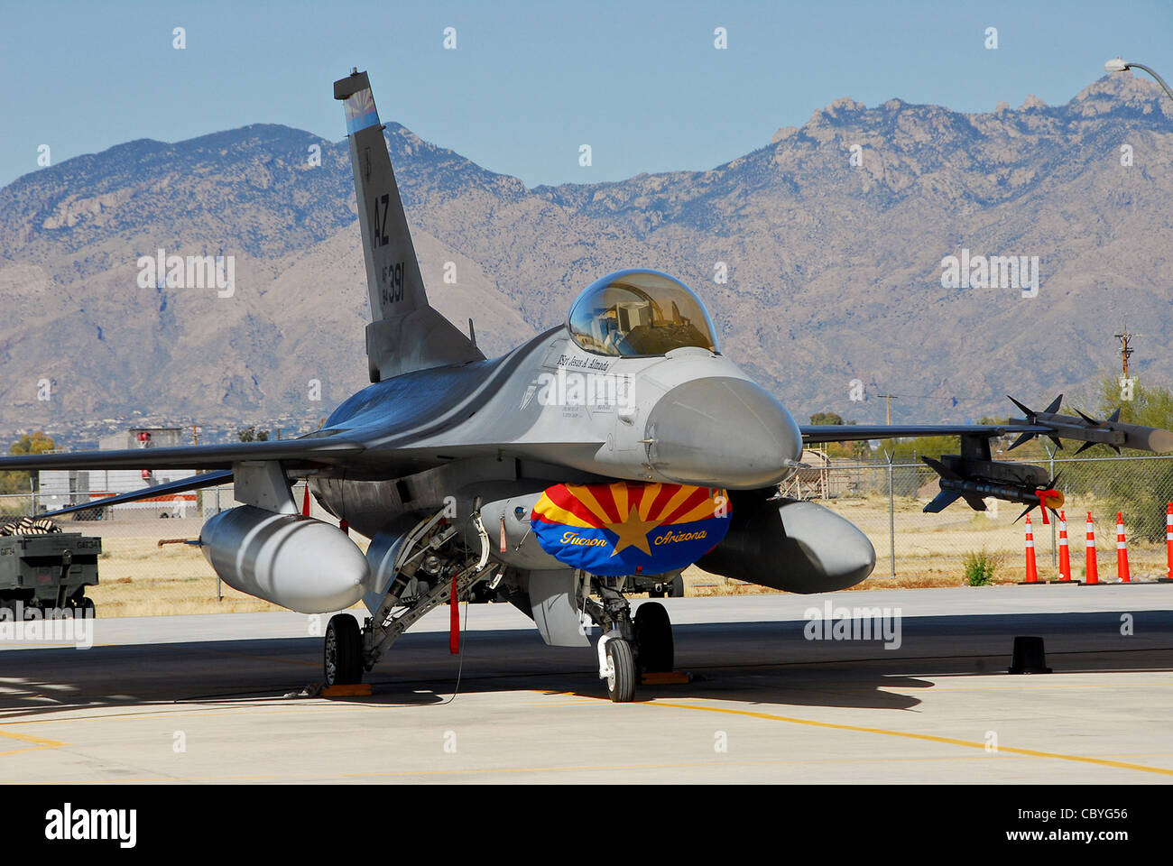 F-16 Fighting Falcons, like the one shown here, sit ready to deploy at a moment's notice to respond to possible or real air threats over the United States. Continental U.S. North American Aerospace Defense Command Region officials will be conducting Exercise Amalgam Virgo 10-Miami on Jan. 28, 2010, to test command and control and execution procedures for air defense for the Super Bowl XLIV. Stock Photo
