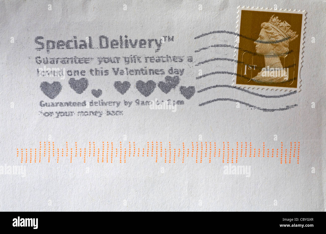 1st class stamp on envelope with message Special Delivery Guarantee