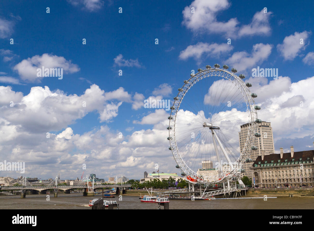 London South Bank with London Eye Stock Photo