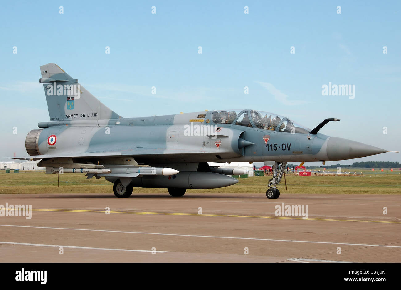 French Air Force Dassault Mirage 2000B (522/115-OV) taxis to the runway at the 2010 Royal International Air Tattoo, Fairford, Stock Photo