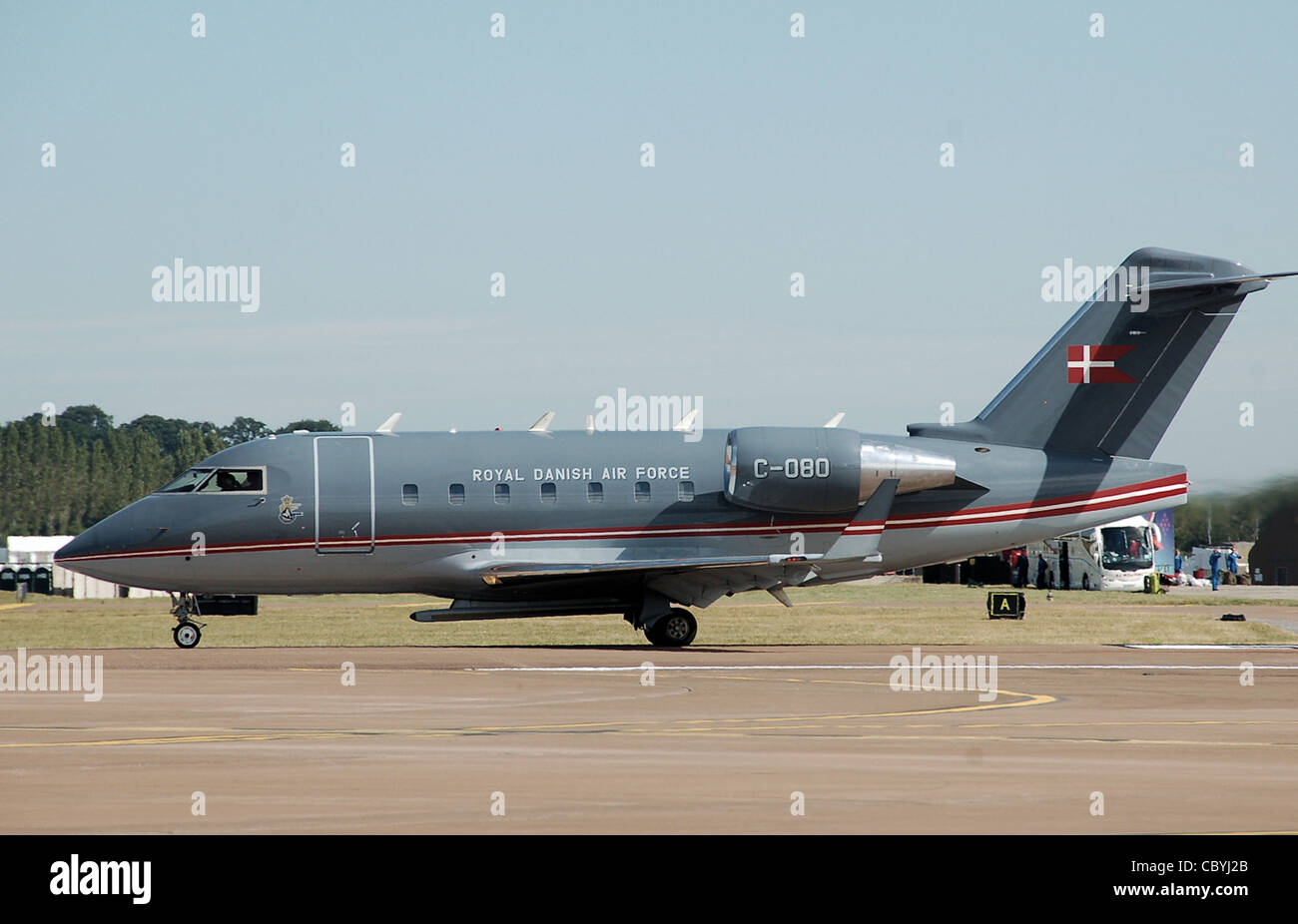 Royal Danish Air Force Bombardier Challenger 604 waiting for permission to takeoff at the 2010 Royal International Air Tattoo, Stock Photo