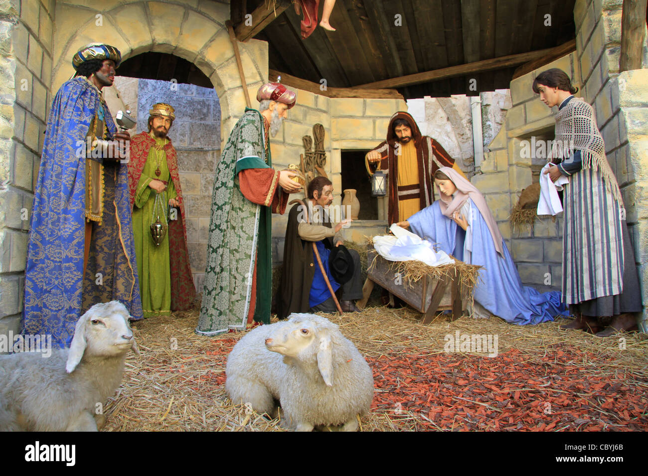 Bethlehem, Nativity Scene at the Church of St. Catherine Stock Photo ...