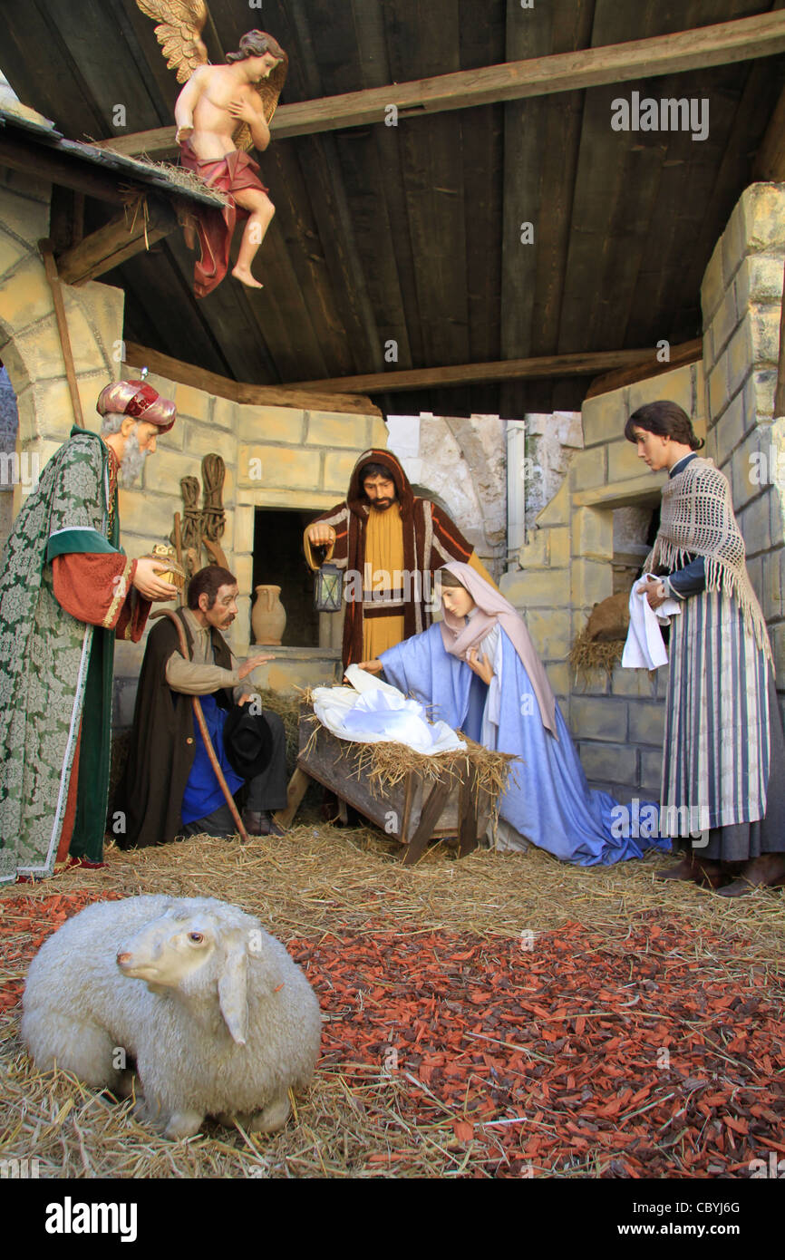 Bethlehem, Nativity Scene at the Church of St. Catherine Stock Photo