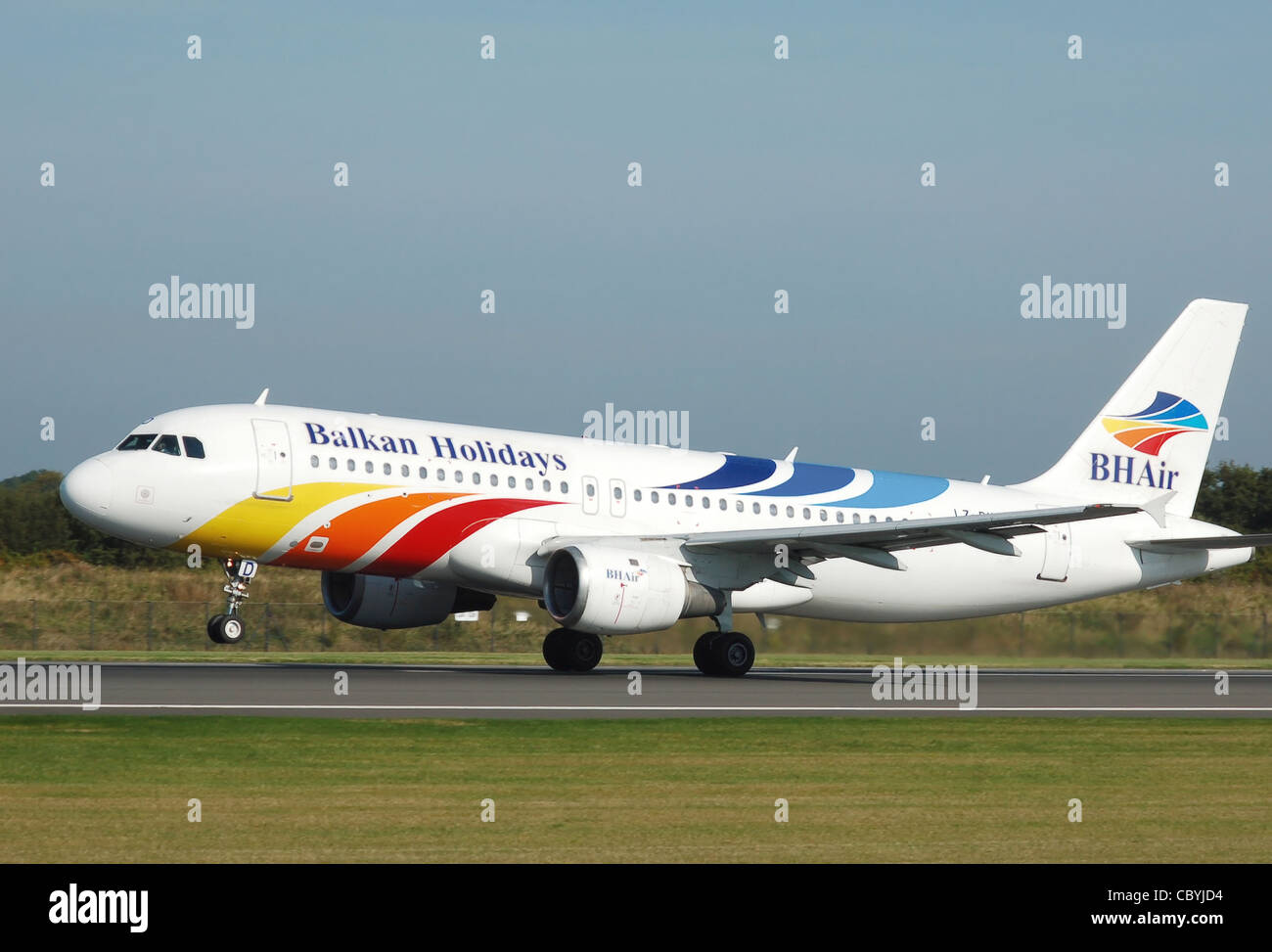 BH Air Airbus A320-200 (LZ-BHD) takes off at Manchester Airport, England. Stock Photo