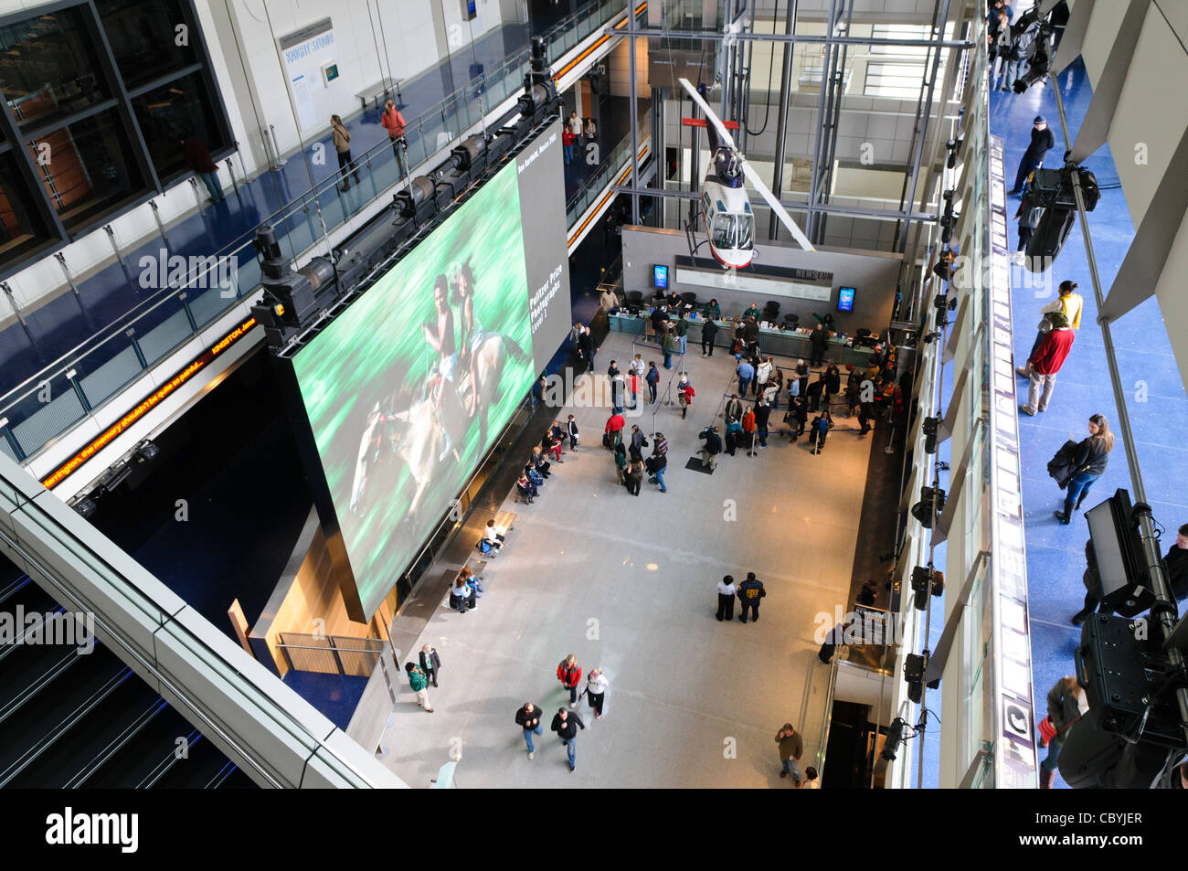 WASHINGTON DC, USA - The main hall of the Newseum. The Newseum is a 7-story, privately funded museum dedicated to journalism and news. It opened at its current location on Pennsylvania Avenue in April 2008. Stock Photo