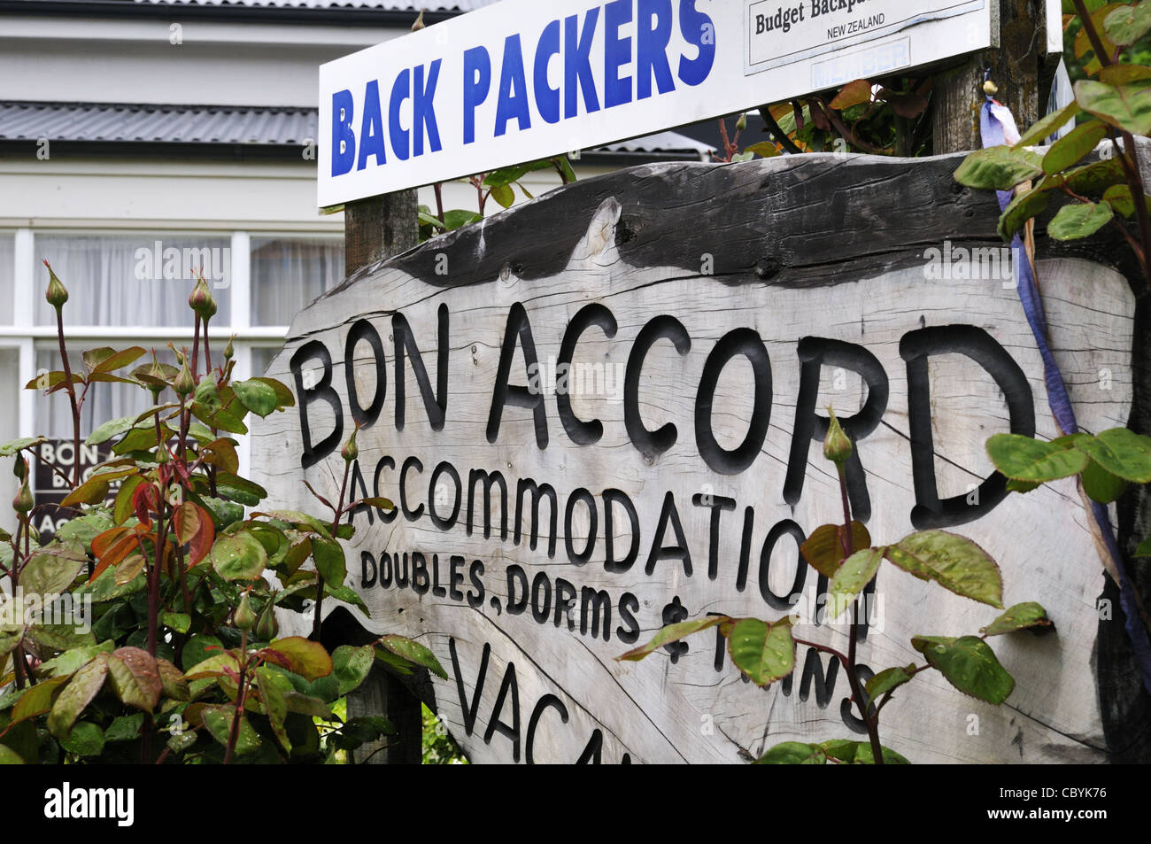 'Bon Accord' backpackers accommodation at Akaroa, New Zealand. Stock Photo