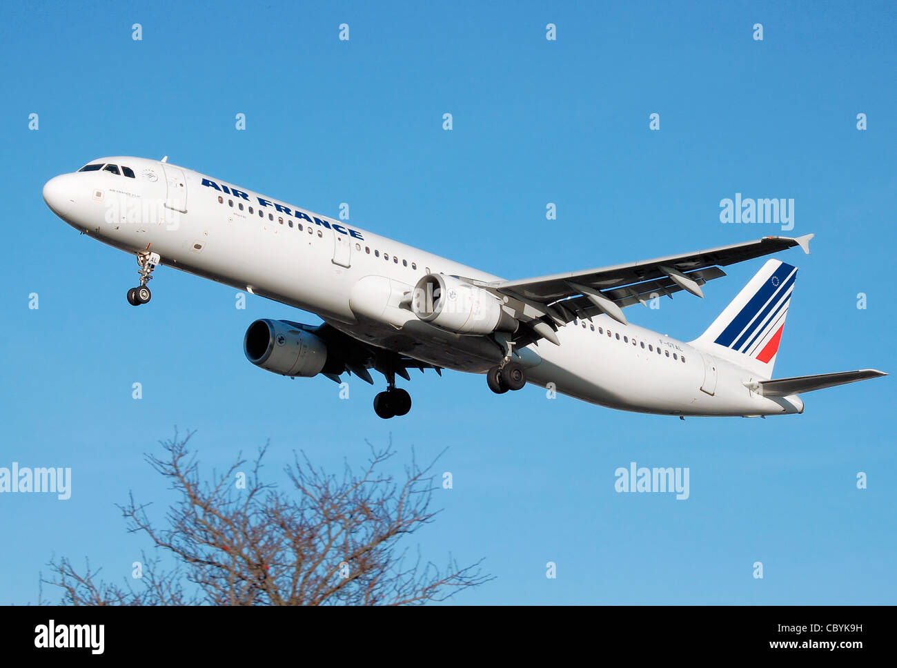 Air France Airbus A321-200 (F-GTAL) lands at London Heathrow Airport, England. Stock Photo