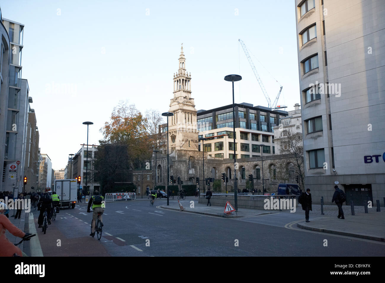 newgate street and christchurch greyfriars tower London England UK
