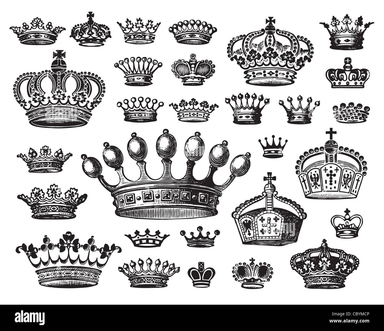 set of vintage crown drowings. vintage design elements, icons, illustrations. Stock Photo