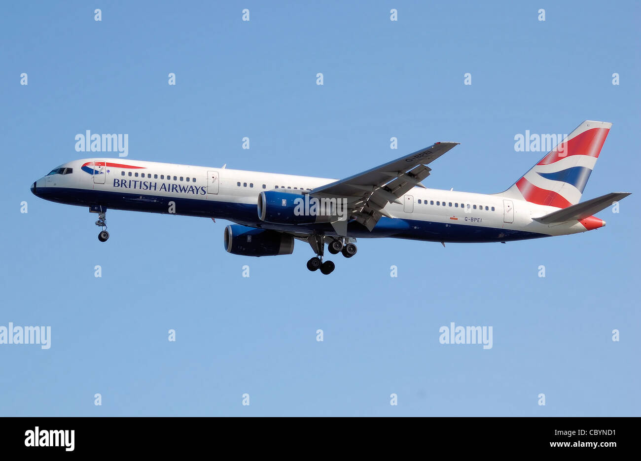 British Airways Boeing 757-200 (G-BPEI) lands at London Heathrow Airport, England. Stock Photo