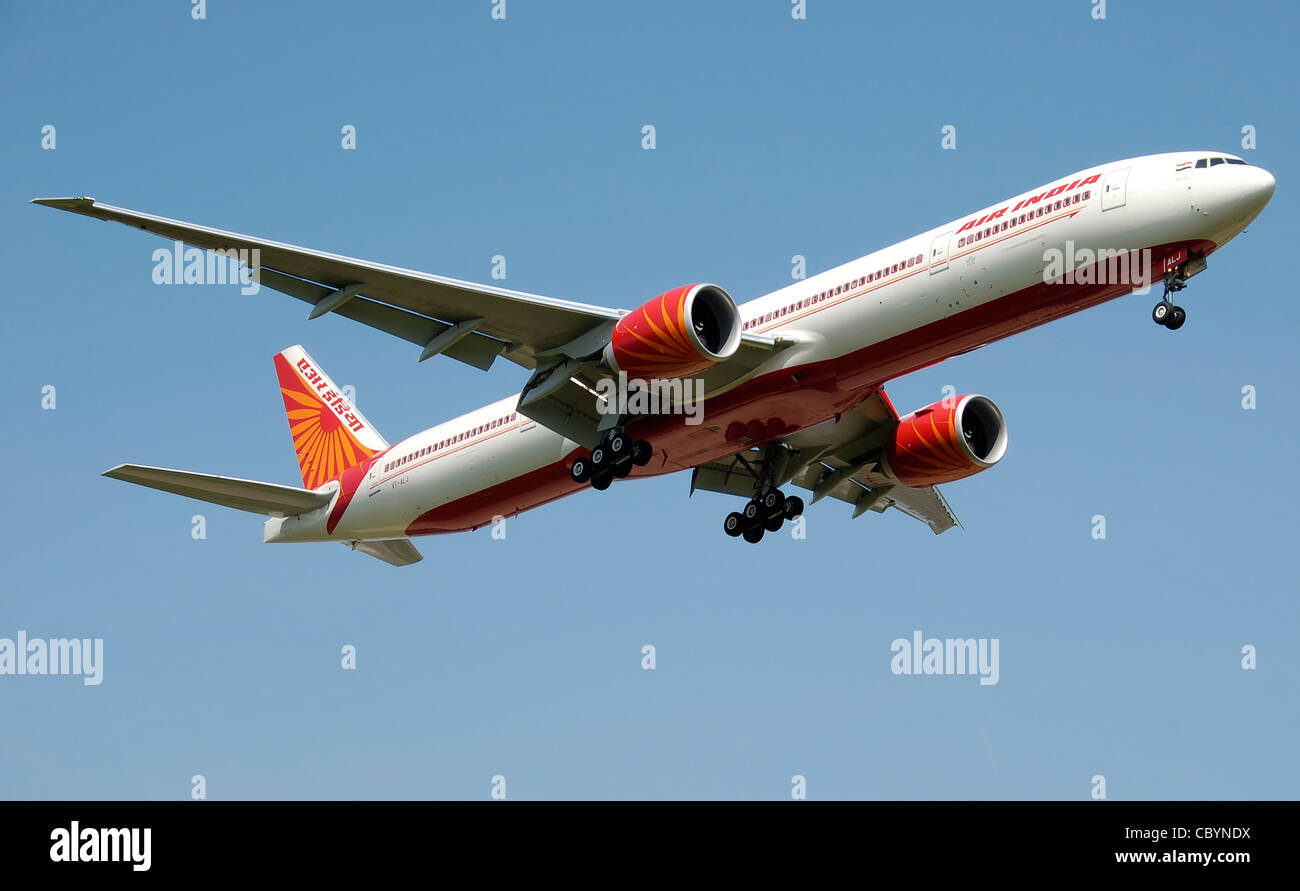 Air India Boeing 777-300ER (VT-ALJ) takes off from London Heathrow Airport, England. Stock Photo