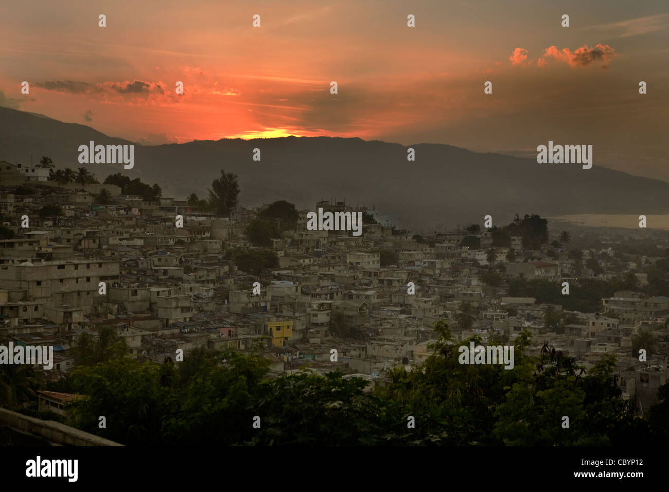Sunrise over central Port au Prince, Haiti. Stock Photo