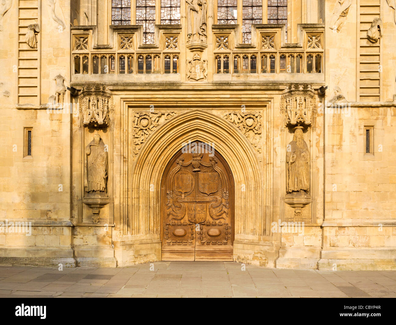 Detail of 16th century Bath Abbey west front, including door and ...