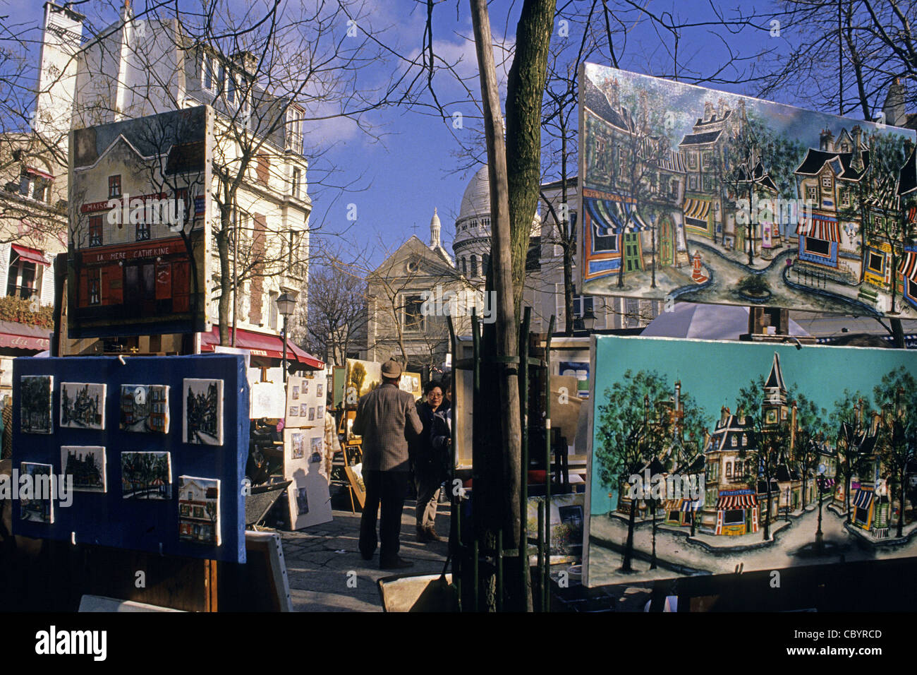 Aquarelle Originale Bernadette Voz – Place Du Tertre, Montmartre, Superbe état