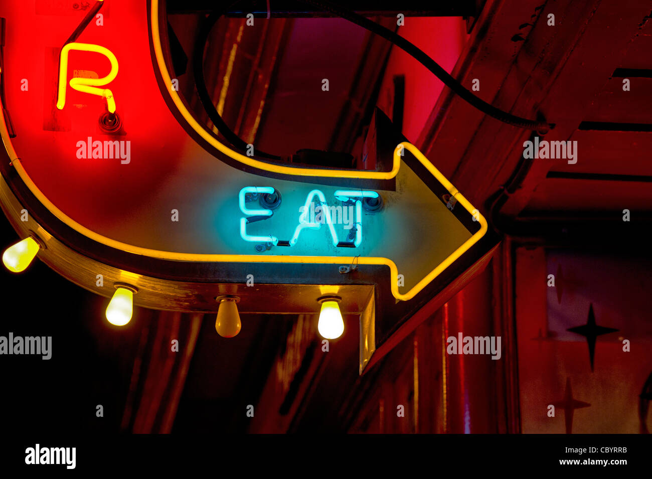 Neon diner  eat sign Stock Photo