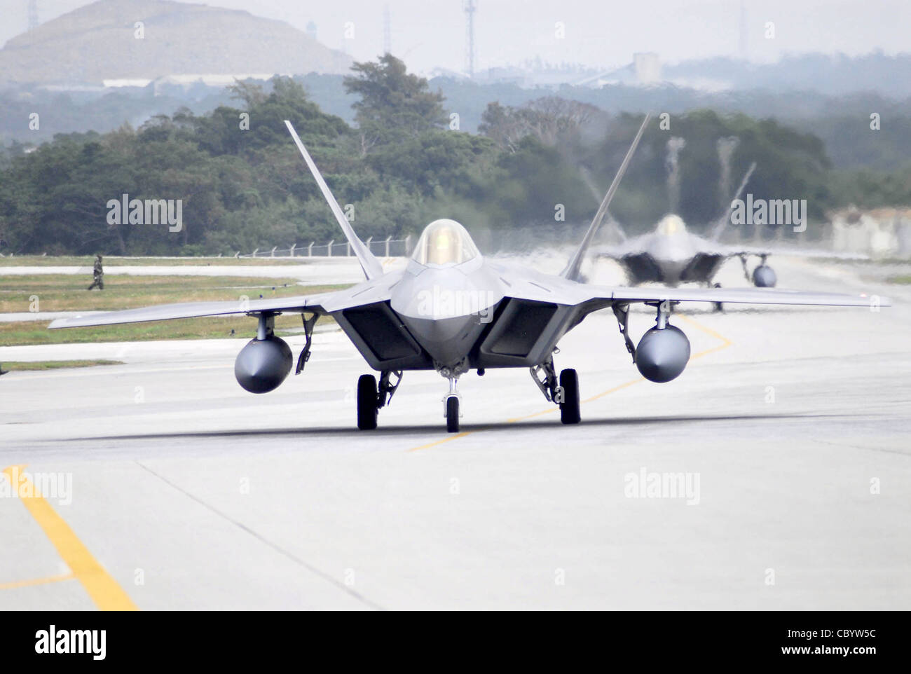 Two f 22 raptors taxi after landing at kadena air base hi-res stock ...