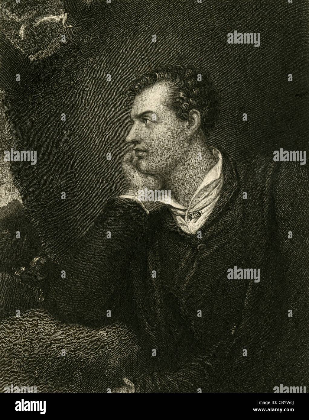 1829 engraving of Lord Byron. Stock Photo