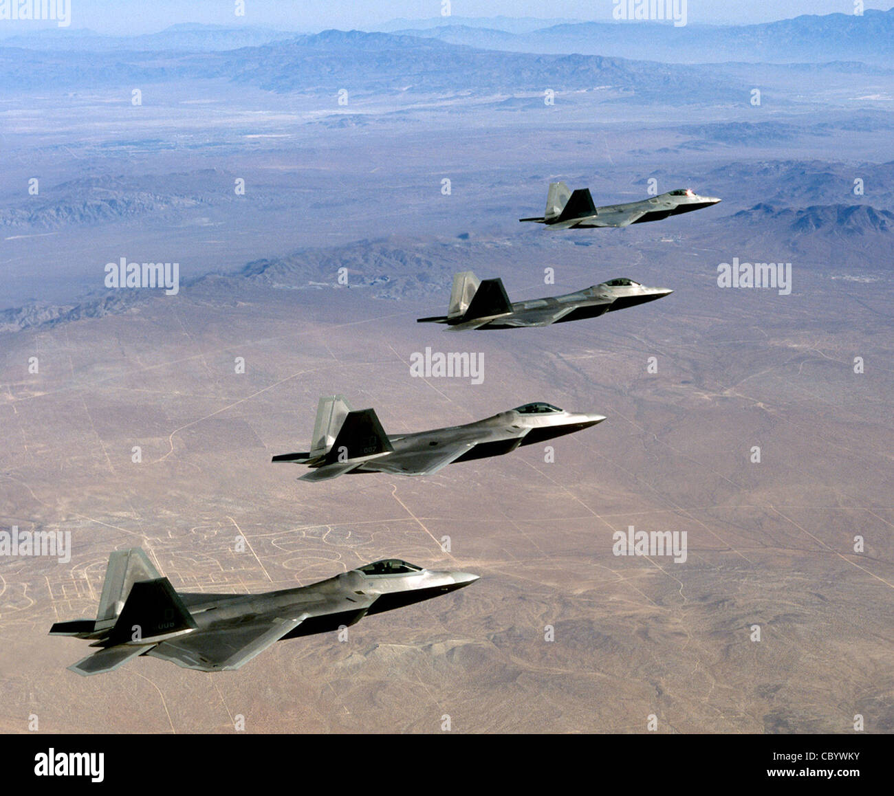 EDWARDS AIR FORCE BASE, Calif. Four F/A22 Raptors fly over the