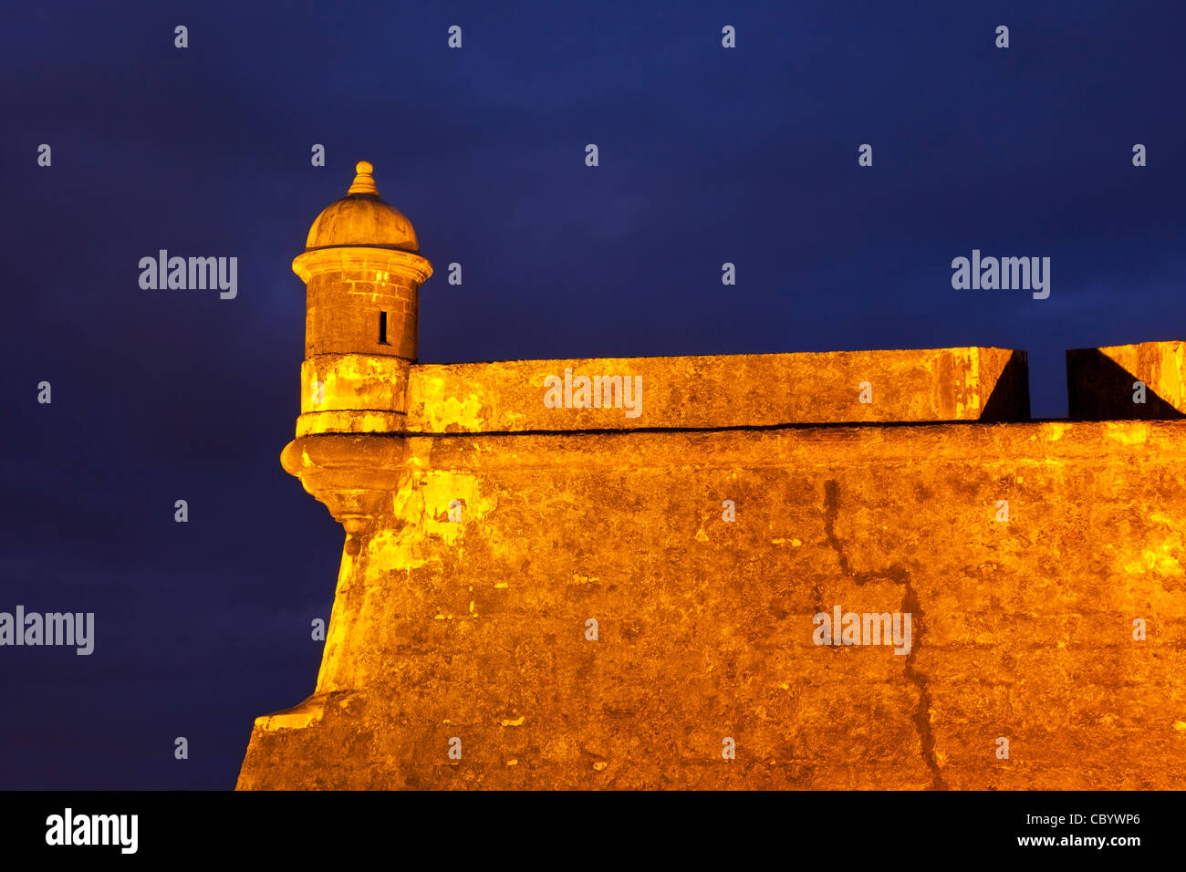 Sentry turret at Historic Spanish fort - El Morro at the entrance to the harbor in old San Juan Puerto Rico Stock Photo