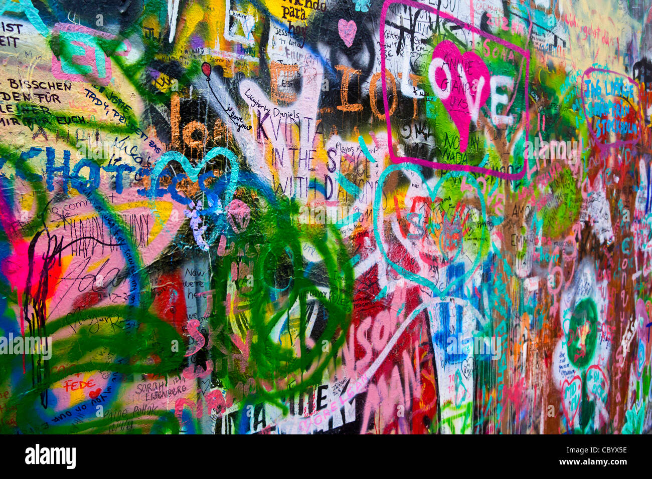 John Lennon Wall, Velkopřevorské náměstí, Prague, Czech Republic Stock Photo