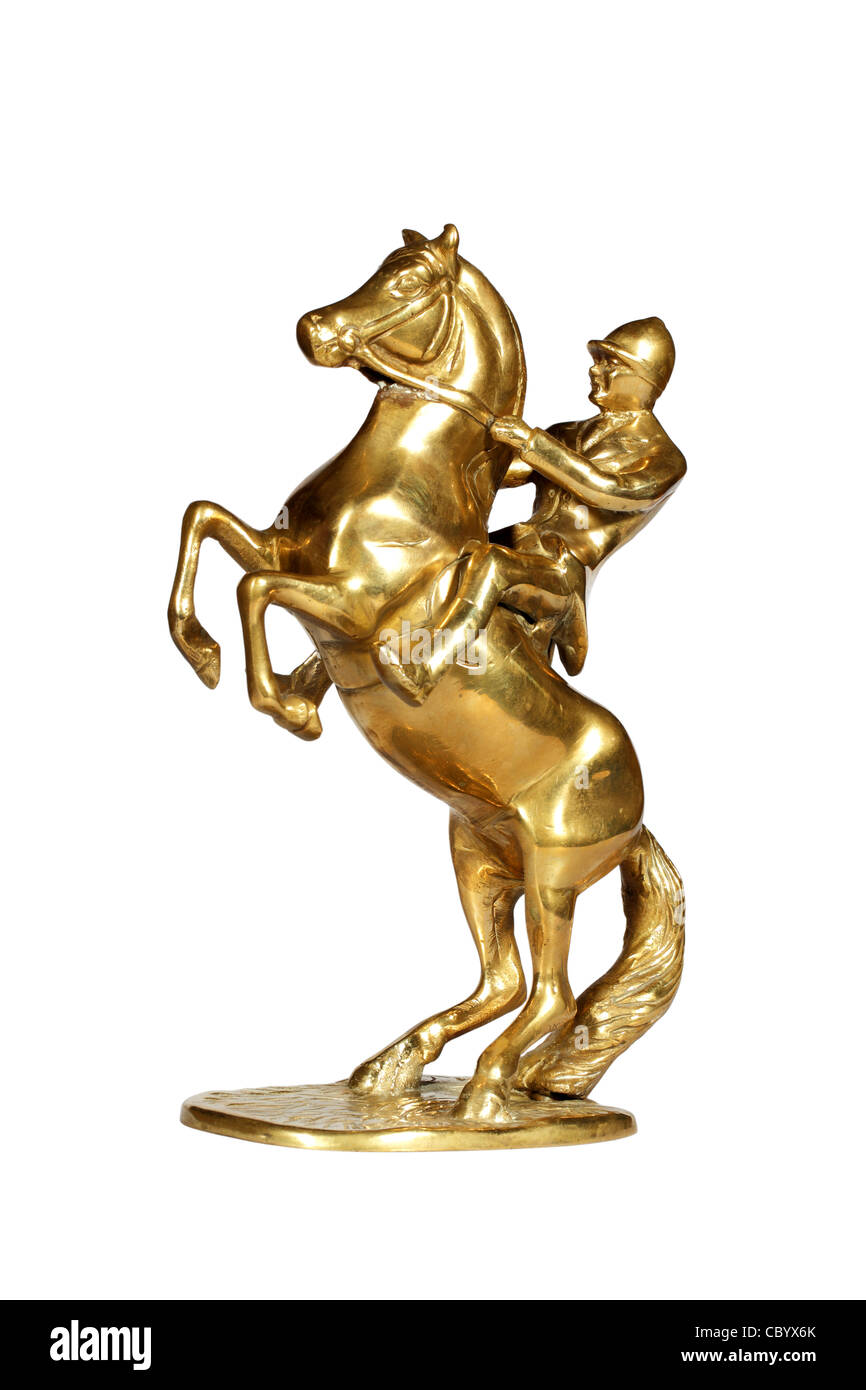 Brass statue of the jockey on a horse Stock Photo Alamy
