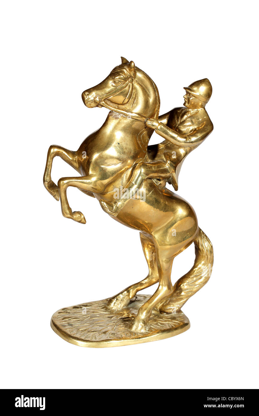 Brass statue of the jockey on a horse Stock Photo Alamy
