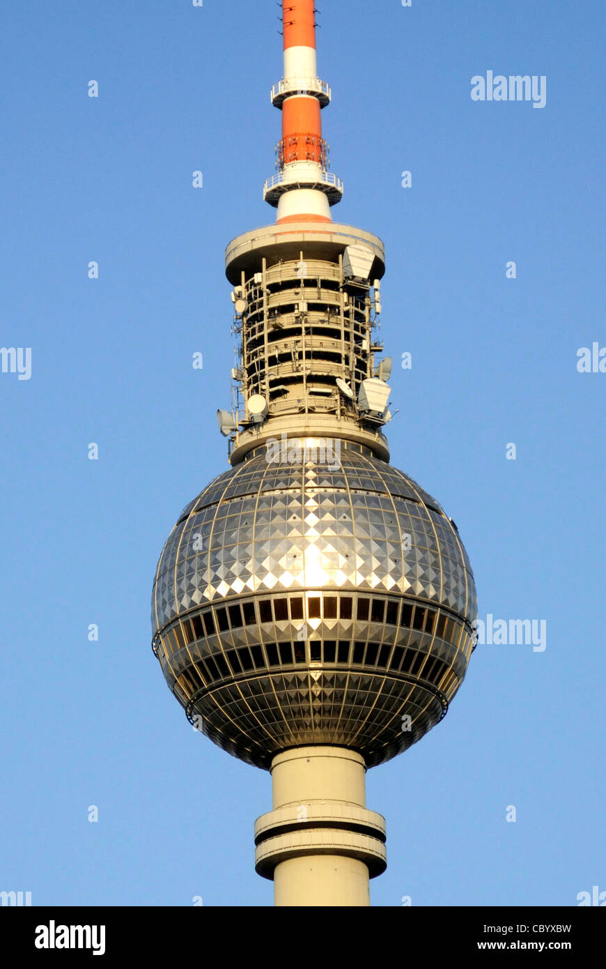 Television tower at the Alexanderplatz in Berlin. Stock Photo