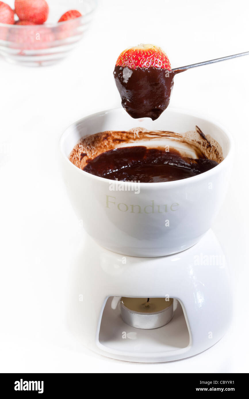 chocolate fondue with strawberries Stock Photo Alamy