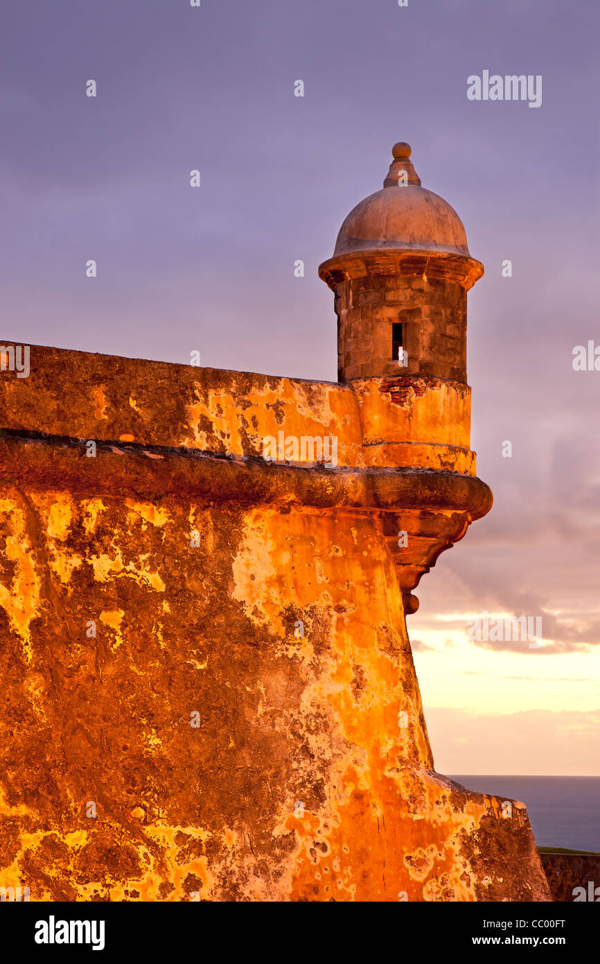 Sentry turret on historic Spanish fort - El Morro at the entrance to the harbor in old San Juan Puerto Rico Stock Photo