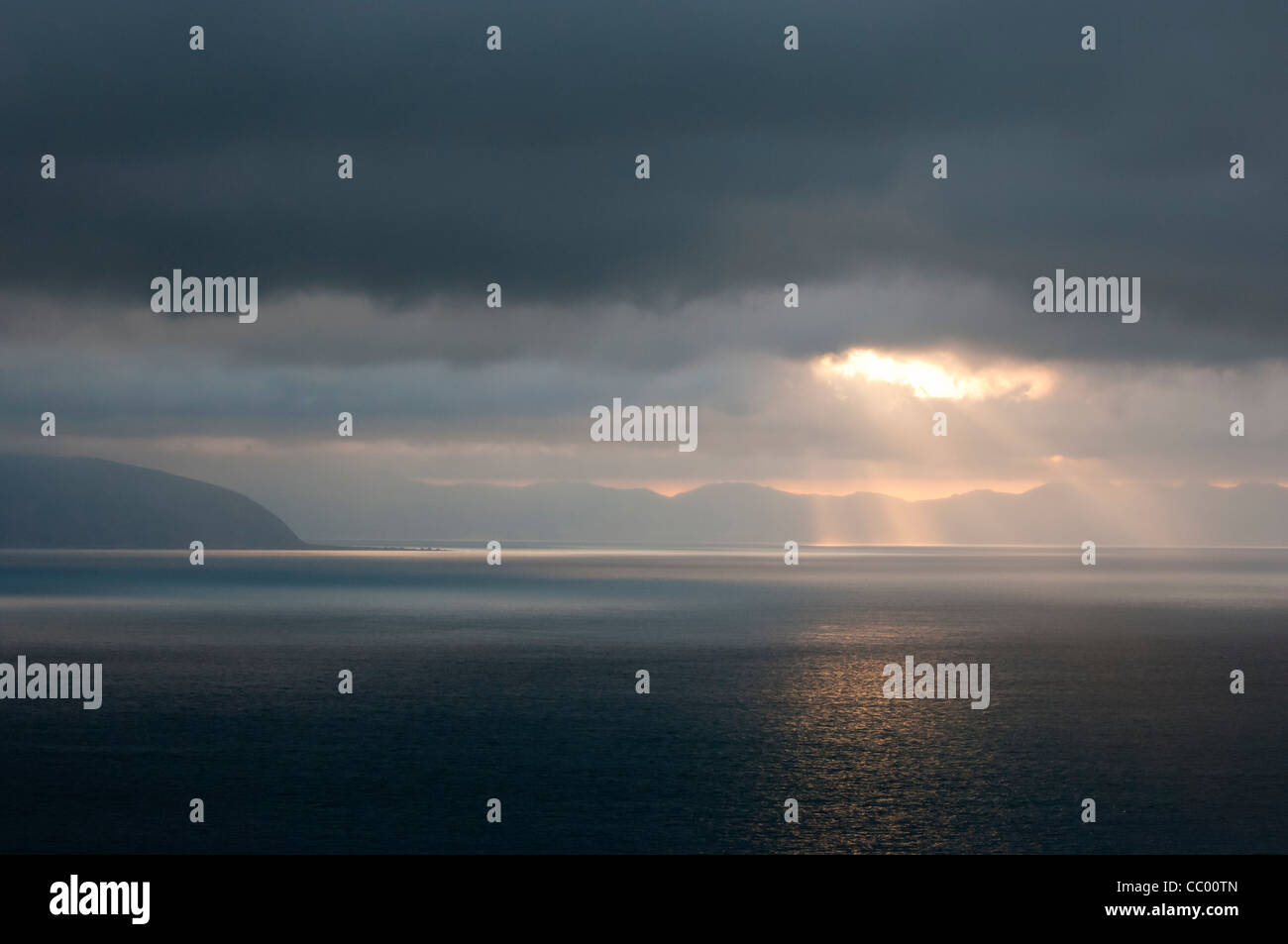 Cook Strait between the North and South islands of New Zealand. Stock Photo