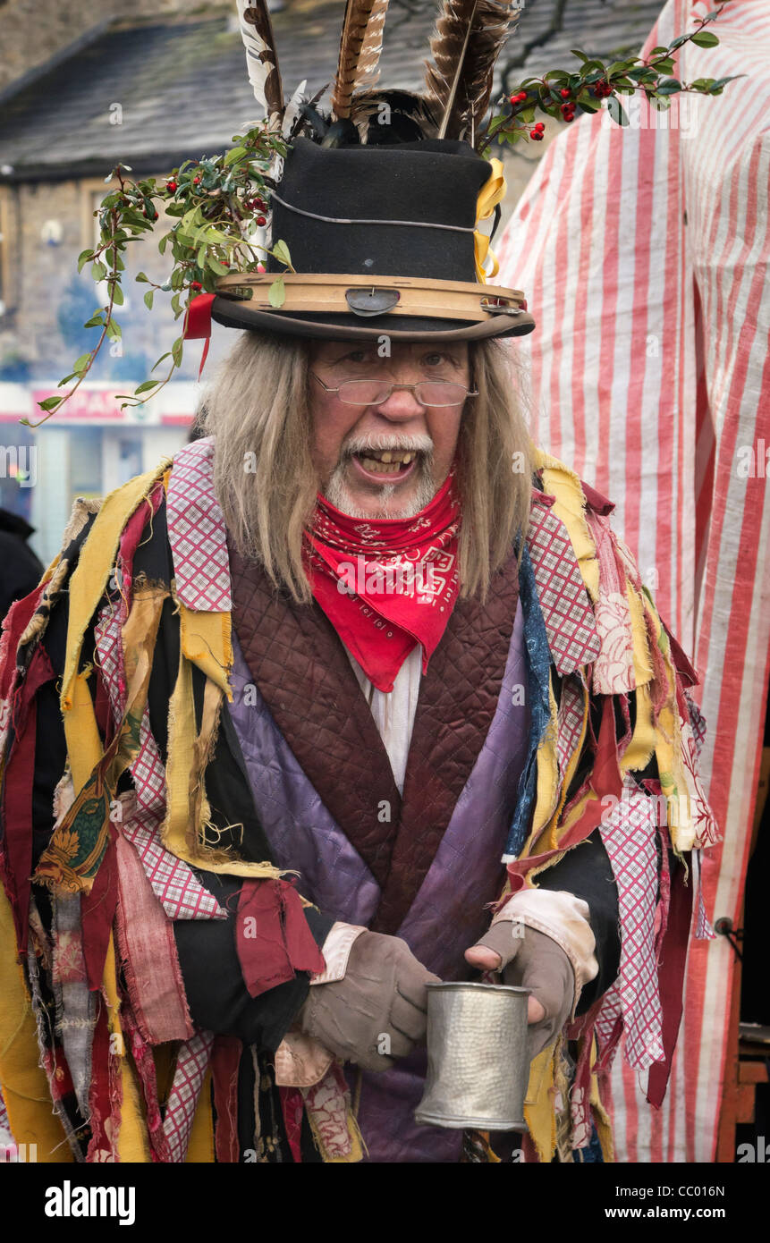 A member of the Penny Plain Theatre Company performing 'Hardcastle's Christmas Capers' at Grassington. Stock Photo
