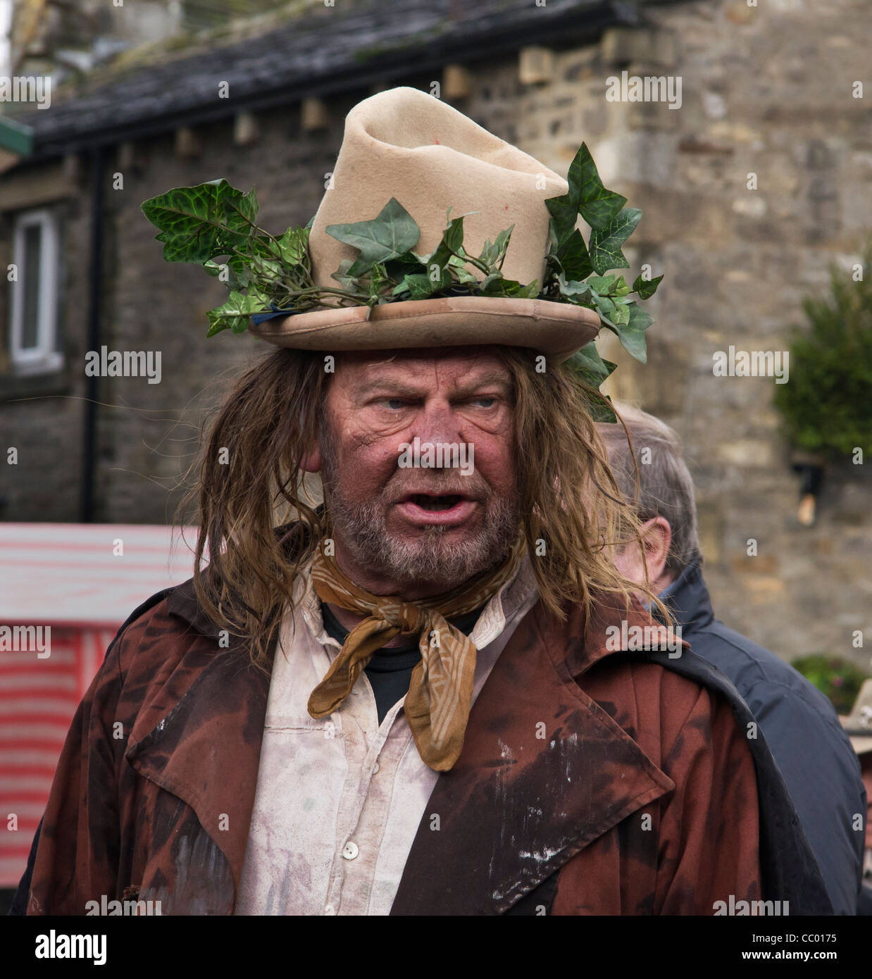 A member of the Penny Plain Theatre Company performing 'Hardcastle's Christmas Capers' at Grassington. Stock Photo