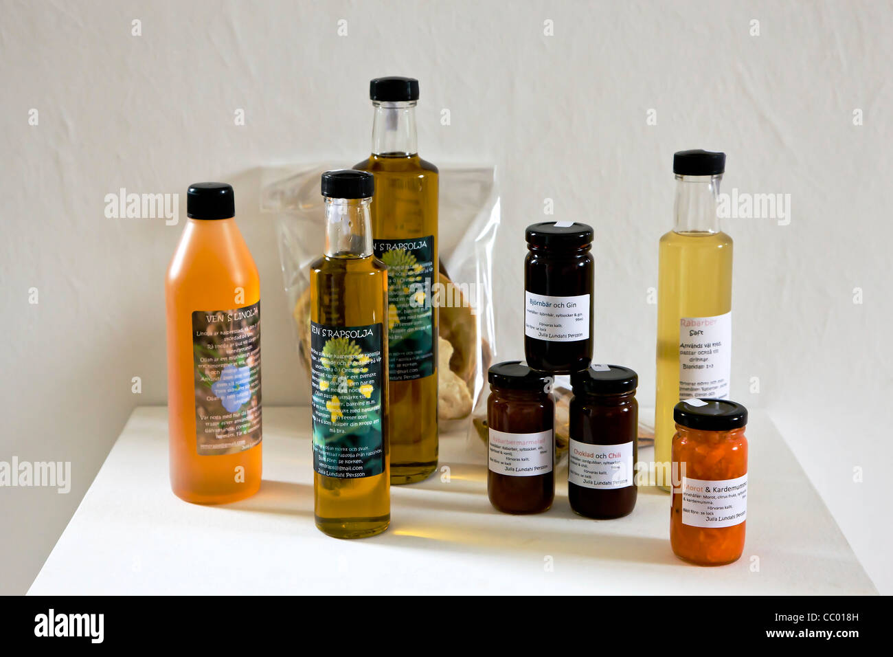 Group of olive oil and jam Stock Photo Alamy