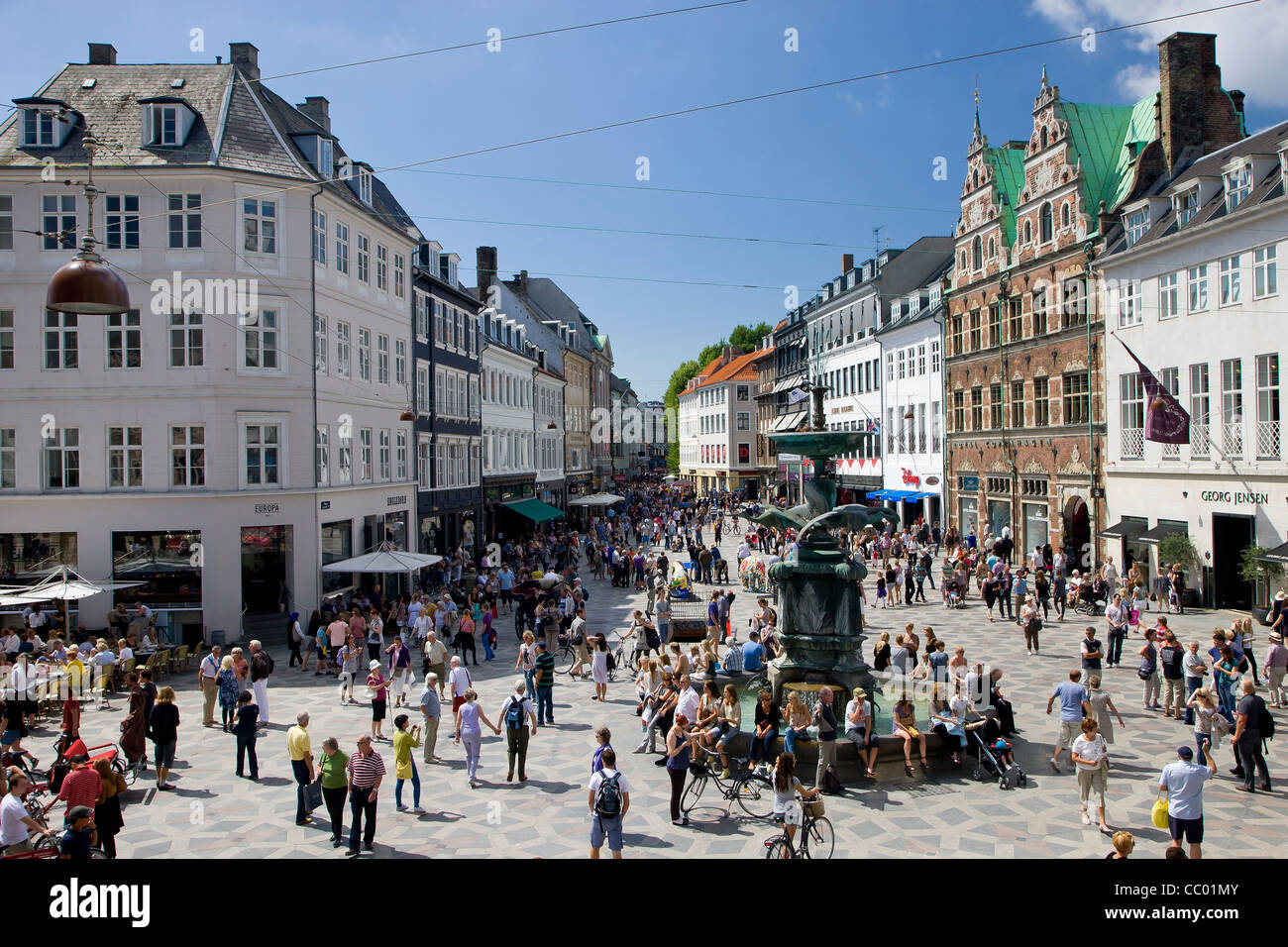 View to Amager Square a part of the Stroget pedestrian zone in ...