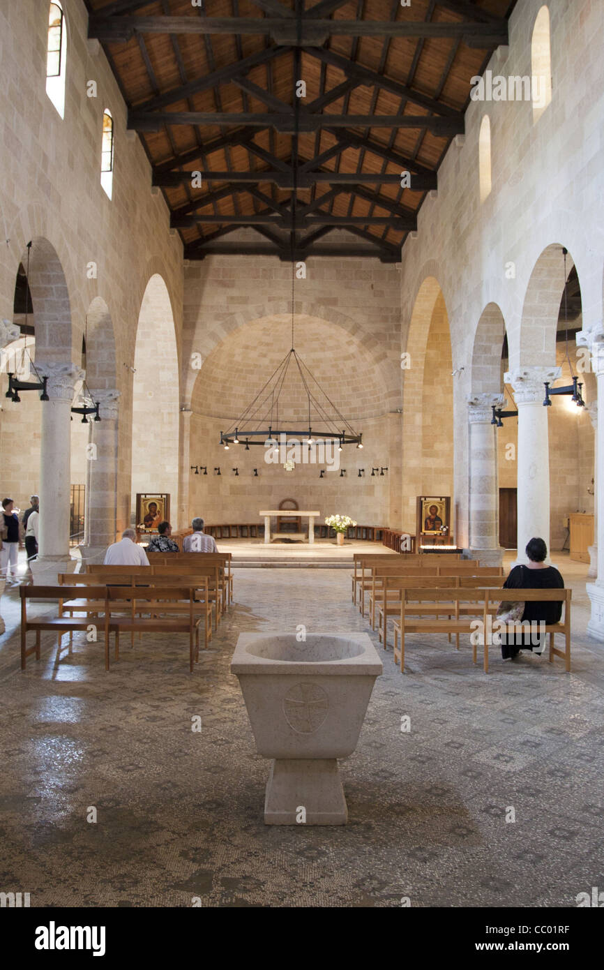INTERIOR OF THE CHURCH OF THE MULTIPLICATION OF THE LOAVES AND THE FISHES, TABGHA, ISRAEL Stock Photo
