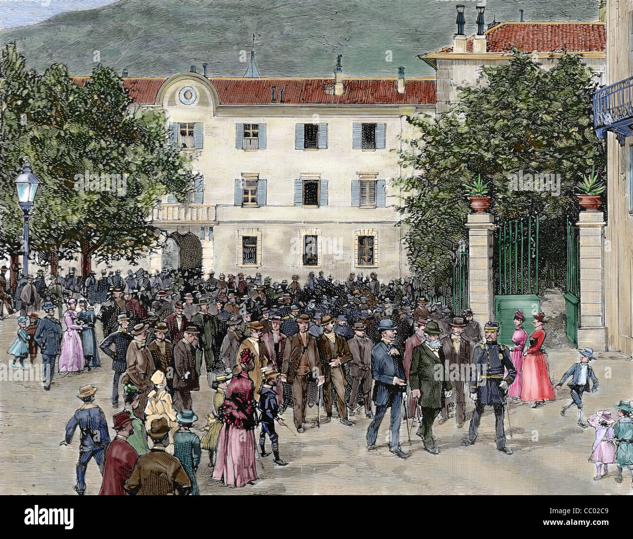 Switzerland. Ticino revolt, 1890. Members of the Provisional Government leaving of the Government Palace at Bellinzona. Stock Photo